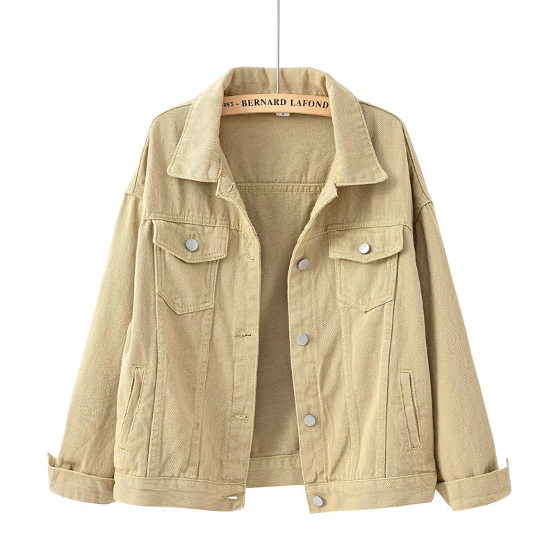 New Spring and Autumn Colorful Plus Size Denim Jacket for Women, Short Korean Style Loose FitbfLong-sleeved jacket for students